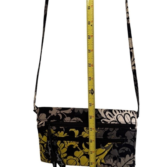 Vera Bradley Black Yellow Floral Quilted Wallet Crossbody Bag Wristlet - Picture 7 of 8